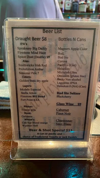 menu of Murphy's Pub