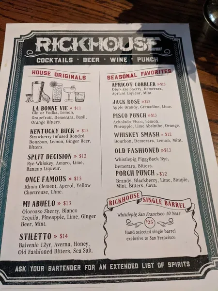 menu of Rickhouse