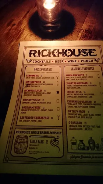 menu of Rickhouse