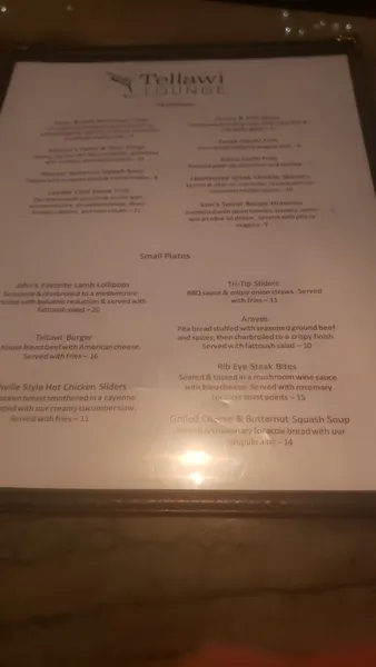 menu of Tellawi Lounge