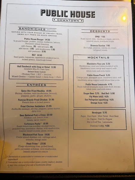 menu of Public House Downtown