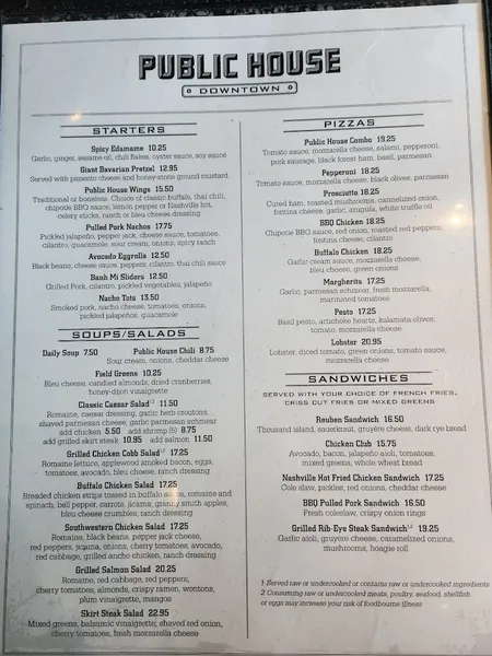 menu of Public House Downtown