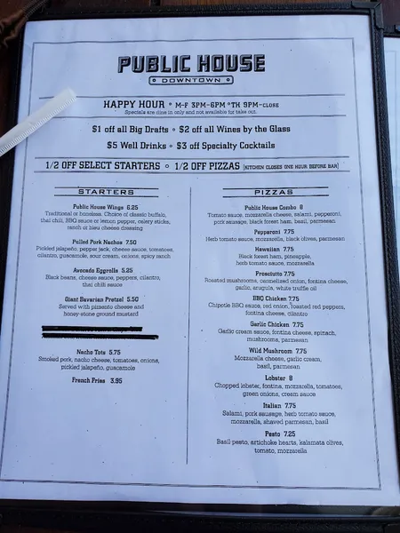 menu of Public House Downtown