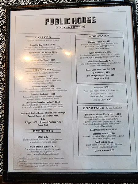 menu of Public House Downtown