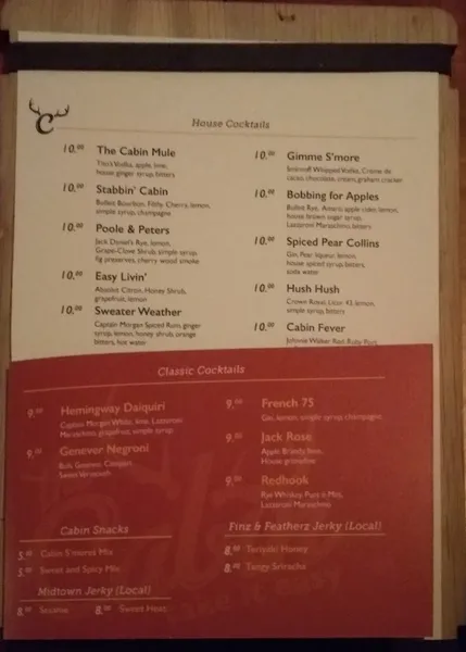 menu of The Cabin