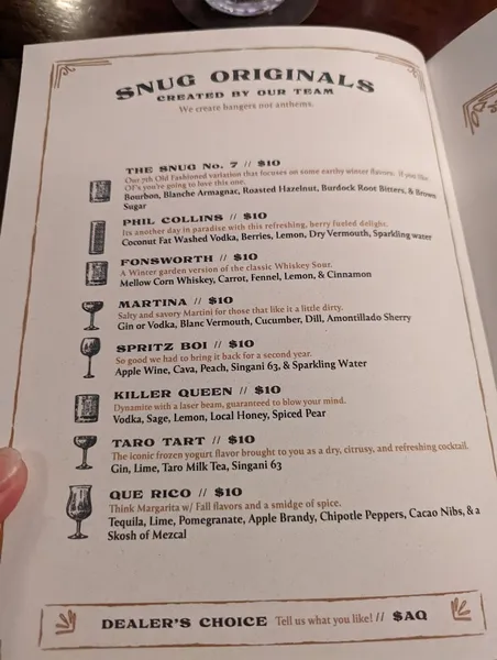 menu of The Snug