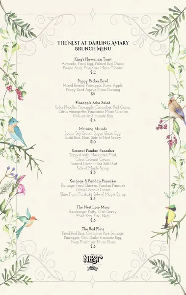 menu of Darling Aviary