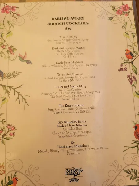 menu of Darling Aviary