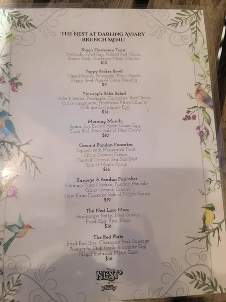 menu of Darling Aviary