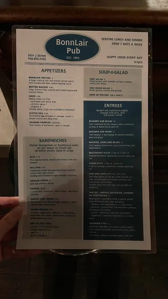 menu of Bonn Lair