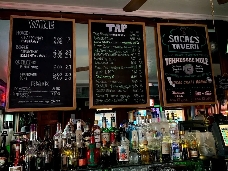 menu of Socal's Tavern