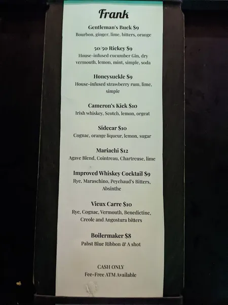 menu of Frank