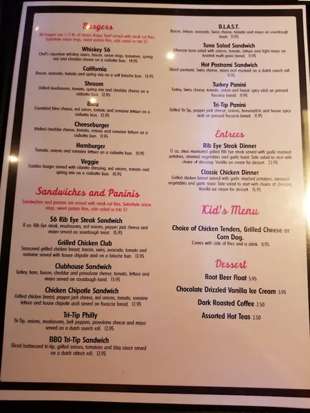 menu of Clubhouse 56