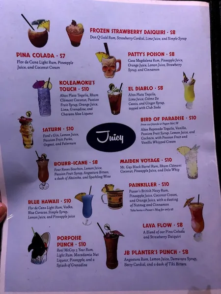 menu of The Jungle Bird