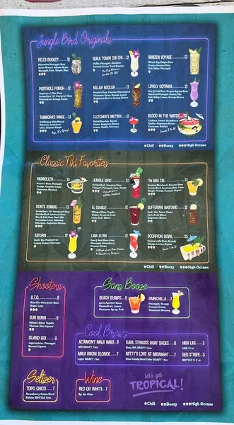 menu of The Jungle Bird