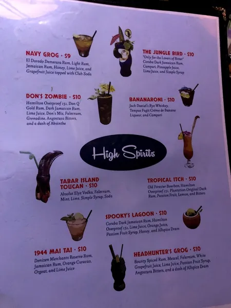 menu of The Jungle Bird