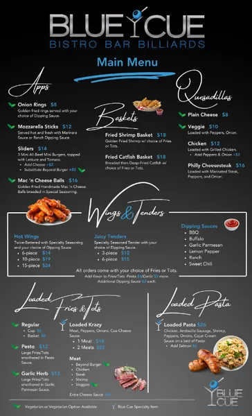 menu of Blue Cue