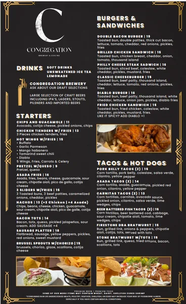 menu of Congregation Brewery & Cocina - Long Beach