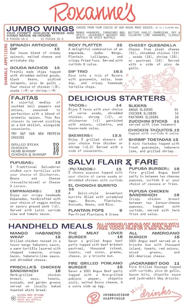 menu of Roxanne's