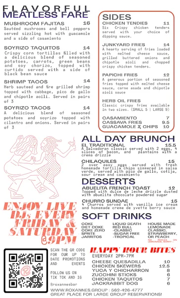 menu of Roxanne's