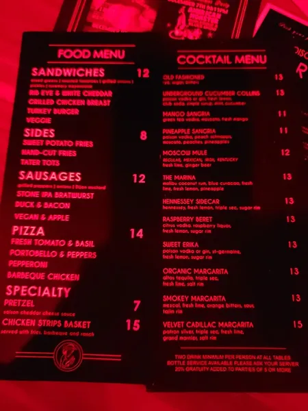 menu of Harvelle's Long Beach