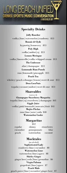 menu of Long Beach Unified Bar & Lounge