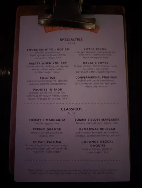 menu of Mezcalero