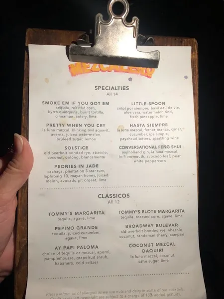 menu of Mezcalero