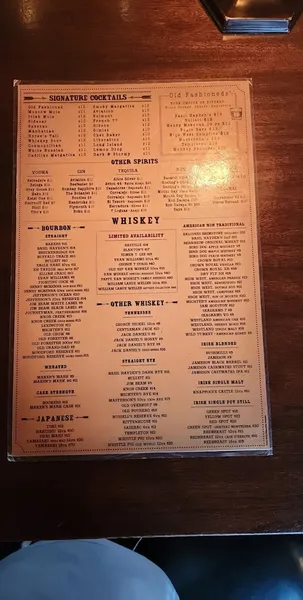 menu of The Stave Bar