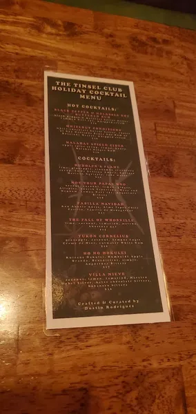 menu of The Bamboo Club