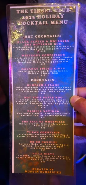 menu of The Bamboo Club