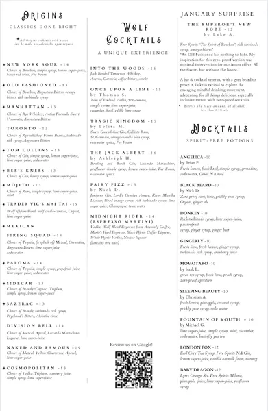 menu of The Wicked Wolf