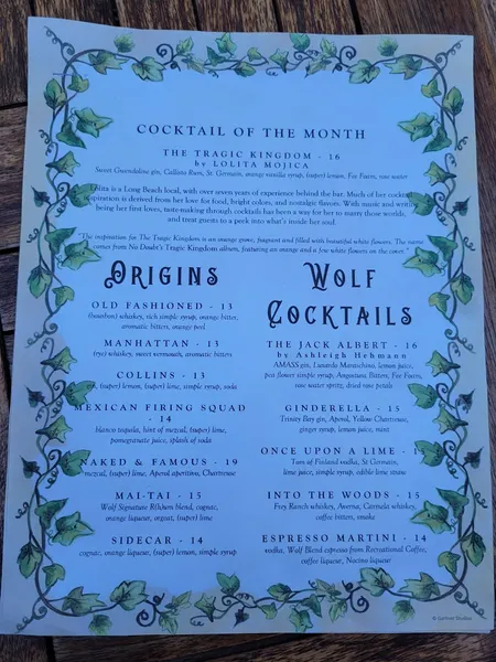 menu of The Wicked Wolf