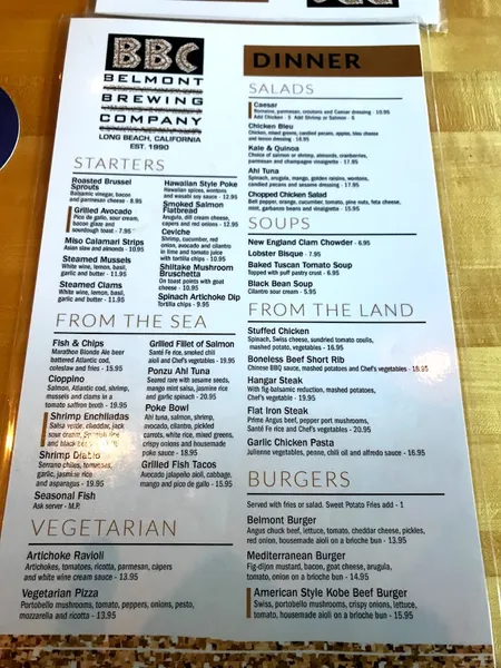 menu of Belmont Brewing Co