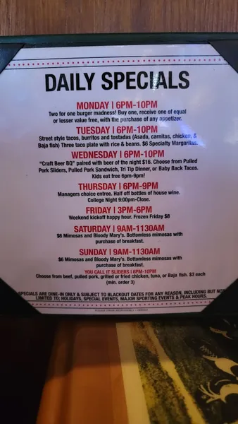 menu of Legends Restaurant & Sports Bar