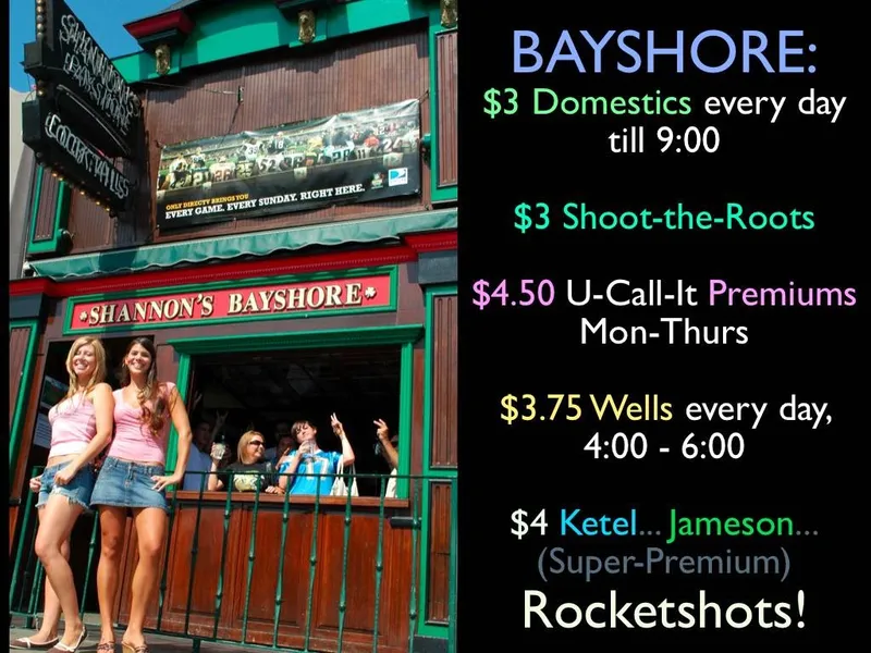 menu of Shannon's Bayshore Saloon