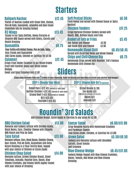 menu of Roundin' 3rd Sports Bar & Grill