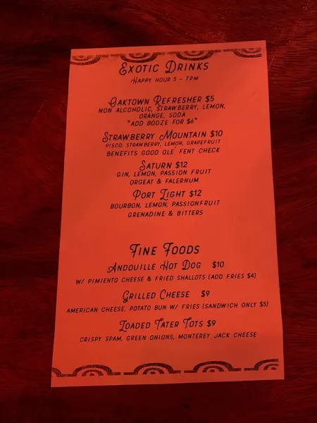 menu of The Kon-Tiki