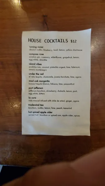 menu of Mad Oak Bar ‘N’ Yard