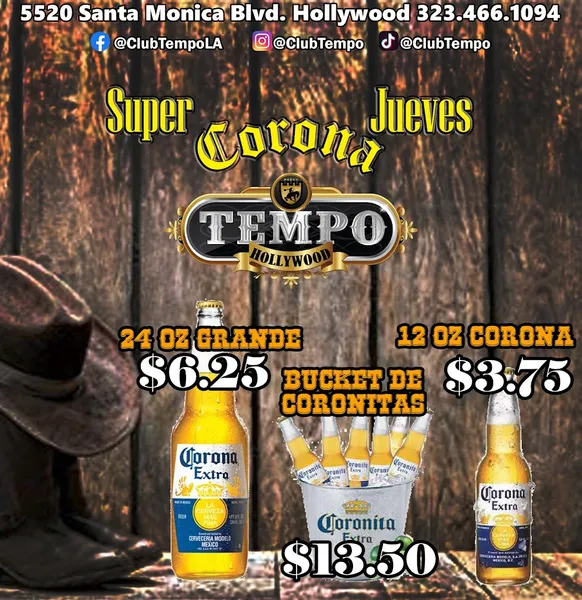 menu of Club Tempo