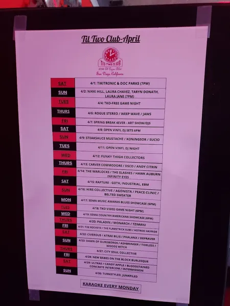 menu of Til-Two Club