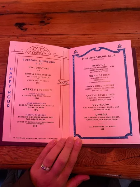 menu of Starline Social Club