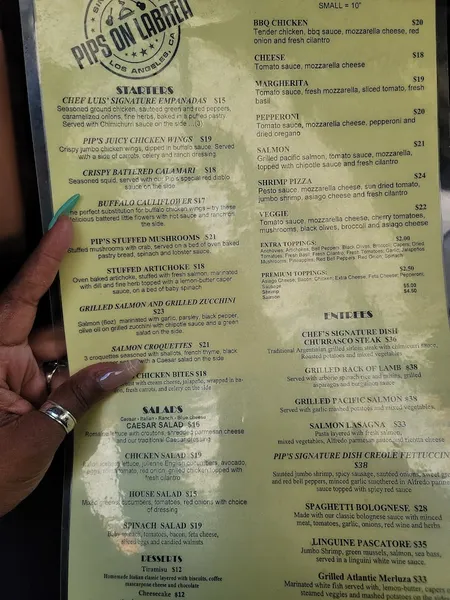 menu of Pips On Labrea