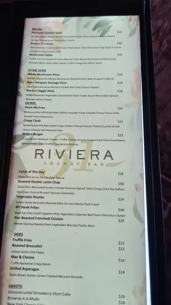 menu of Riviera 31