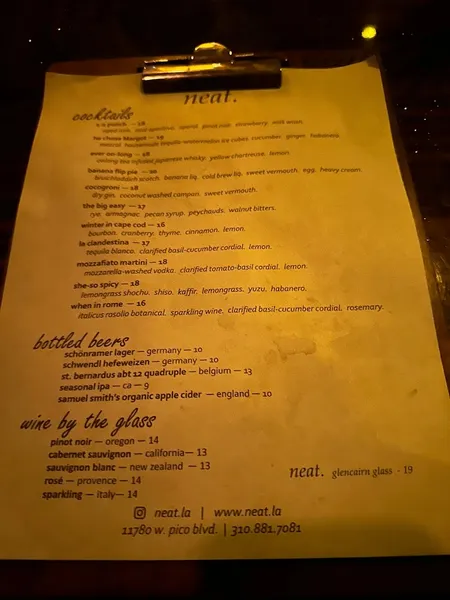 menu of neat.