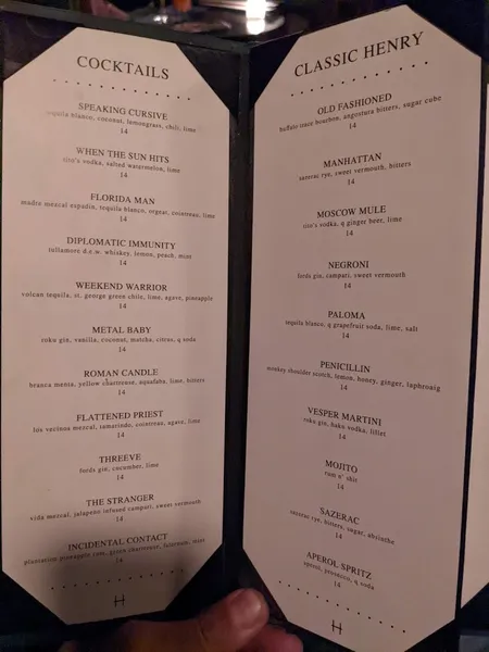 menu of Bar Henry