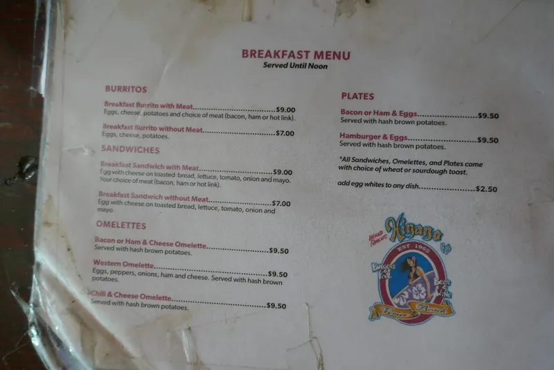 menu of Hinano Cafe