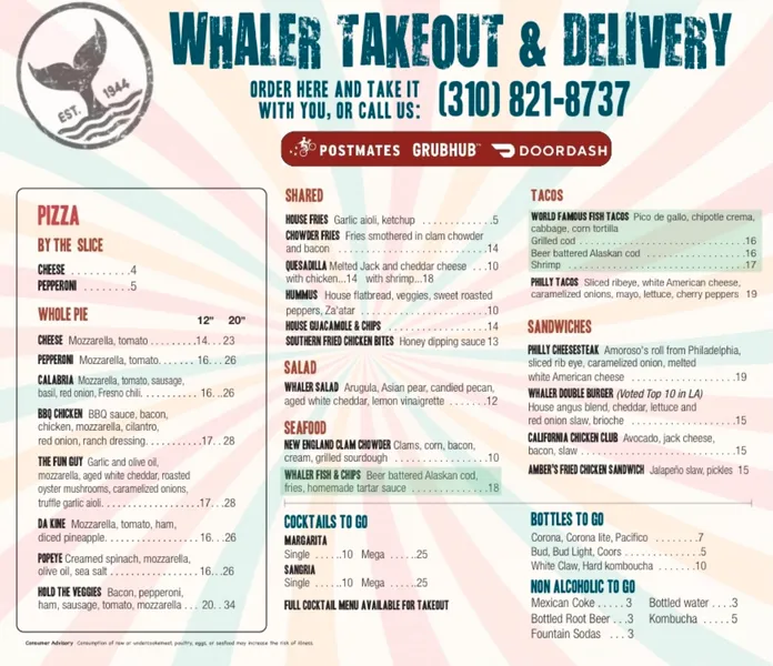 menu of The Venice Whaler