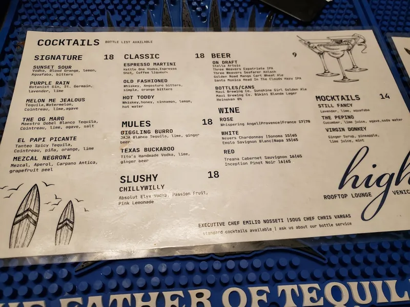 menu of High Rooftop Lounge