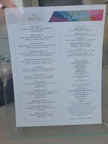 menu of The Rooftop by STK